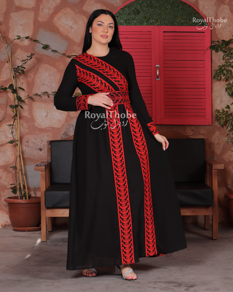 Black/Red Two Lines Simple Embroidered Dress