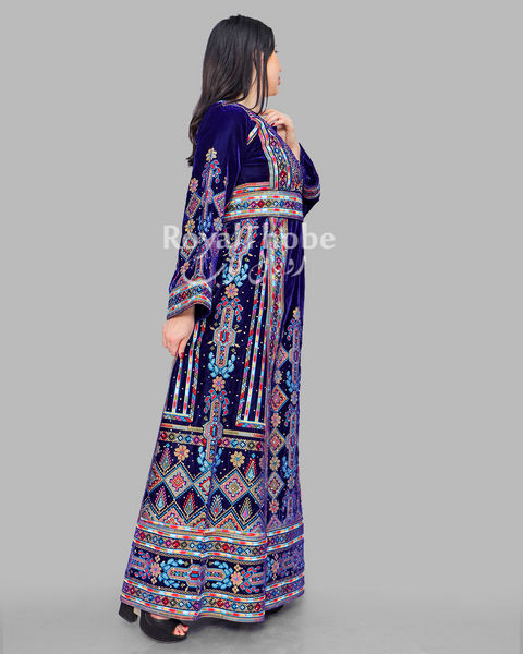 Velvet Dimond Royal Blue Full Embroidered Thobe