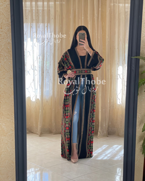 Black/Gold Long Embroidered Free Size Bisht
