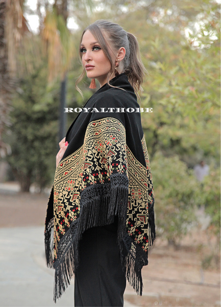 Black/Gold Embroidered Shawl