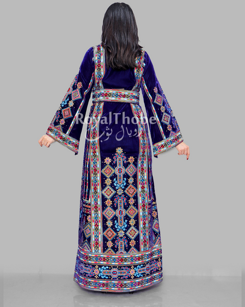 Velvet Dimond Royal Blue Full Embroidered Thobe