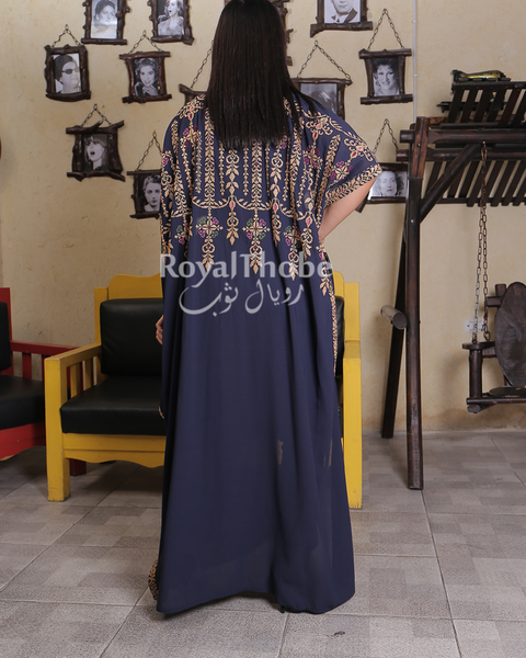 Short Sleeve Navy Blue Embroidered Free Size Bisht