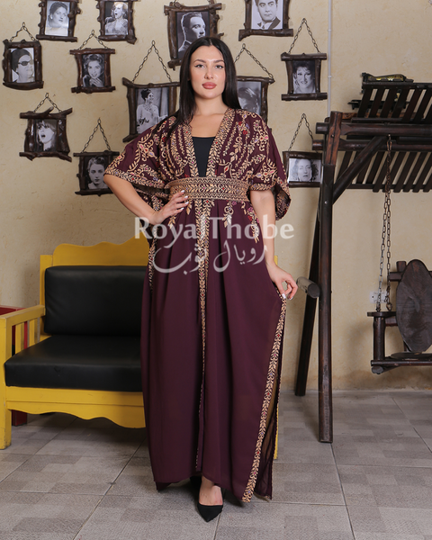 Short Sleeve Purple Embroidered Free Size Bisht