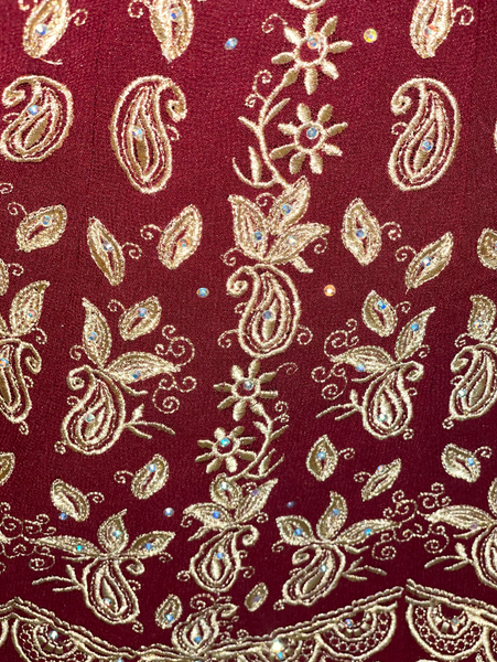 Burgundy Kasab Full Embroidered Two Pieces Kaftan
