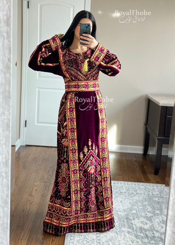 Velvet Purple Maleka Full Embroidered Thobe