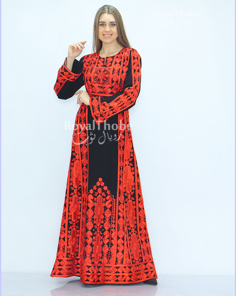 Black/Red Maleka Full Embroidered Thobe