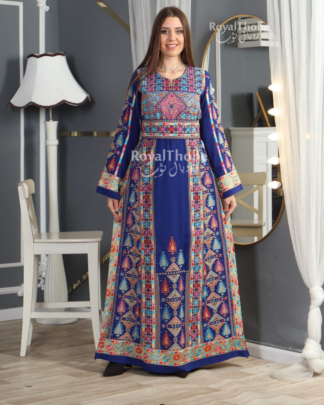 Royal Blue Triangle Dimond Full Embroidered Thobe