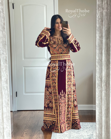 Velvet Burgundy Full Embroidered Thobe