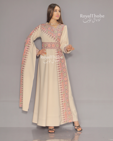 Beige Modern Embroidered Dress