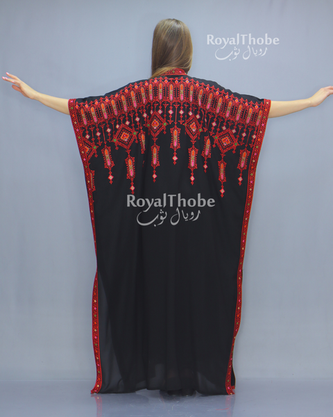 Black/Red Short Sleeve Embroidered Free Size Bisht