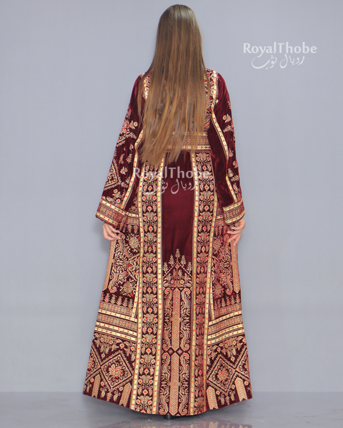 Velvet Burgundy Full Embroidered Thobe