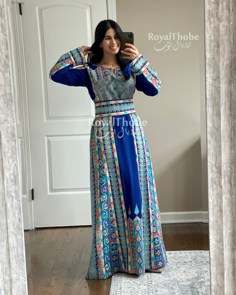 Royal Blue Modern Kasab Full Embroidered Thobe
