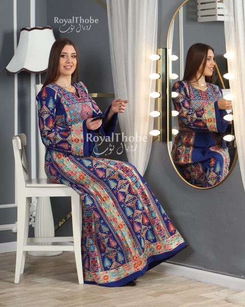 Royal Blue Triangle Dimond Full Embroidered Thobe