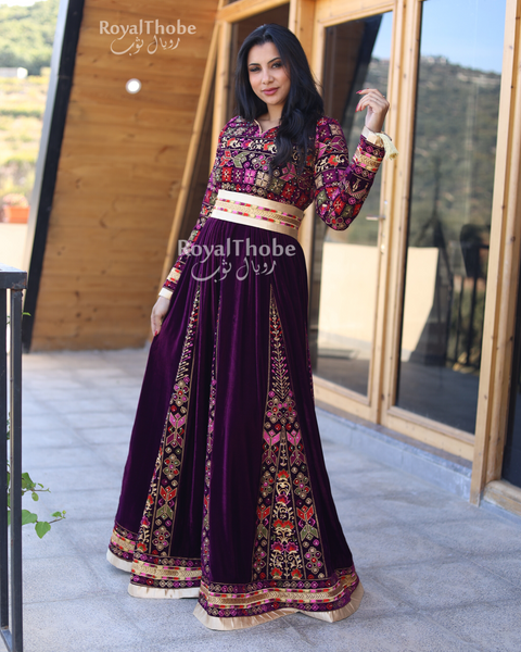 Bridal Velvet  Purple Full Embroidered Thobe/Dress