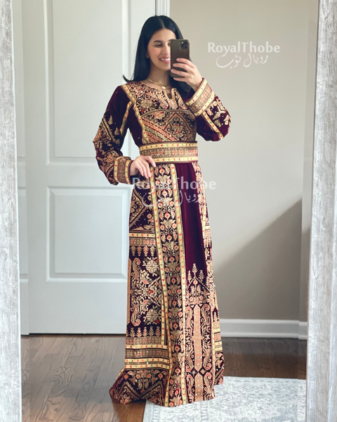 Velvet Burgundy Full Embroidered Thobe