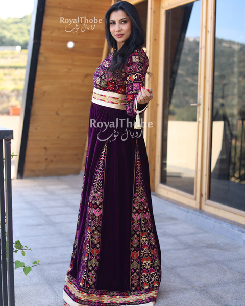 Bridal Velvet  Purple Full Embroidered Thobe/Dress