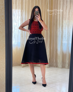 Black/Red Modern Short Puffy Embroidered Dress