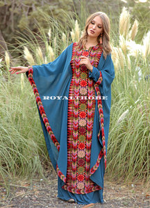 Turquoise Embroidered Long Free Size Dress