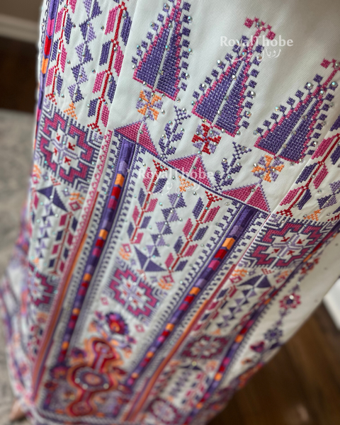 White/Purple Modern Maleka Full Embroidered Thobe