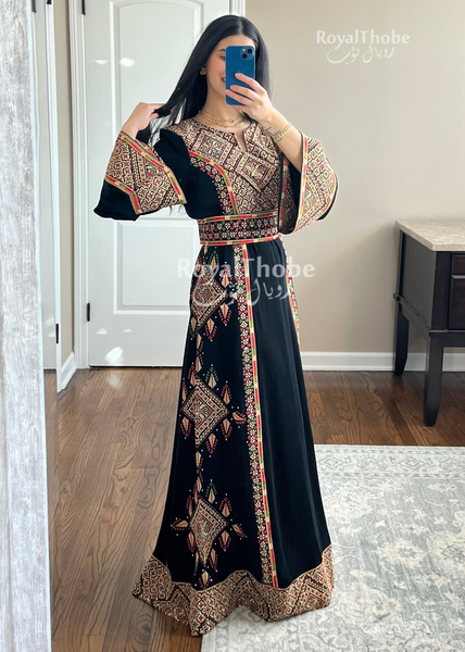 Black/Gold Simple Dimond Full Embroidered Thobe
