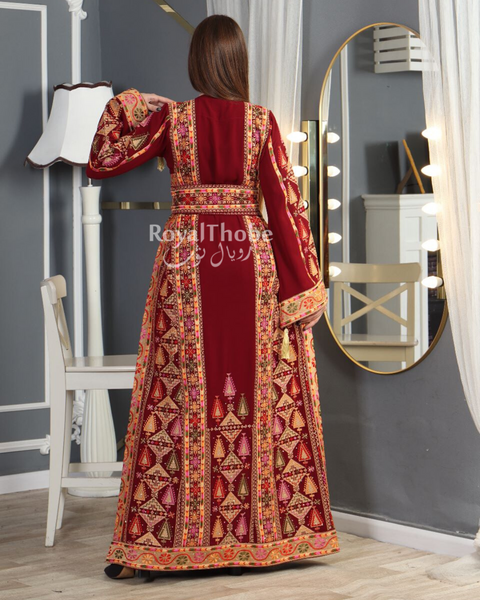 Burgundy Triangle Dimond Full Embroidered Thobe