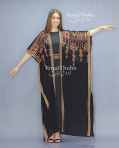 Black/Gold Short Sleeve Embroidered Free Size Bisht