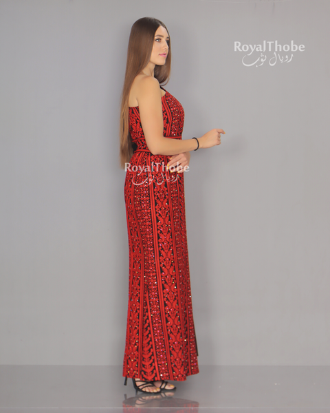 Black/Red Modern One Shoulder Embroidered Dress