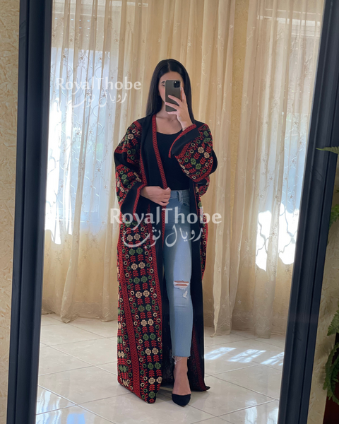 Black Long Embroidered Free Size Bisht