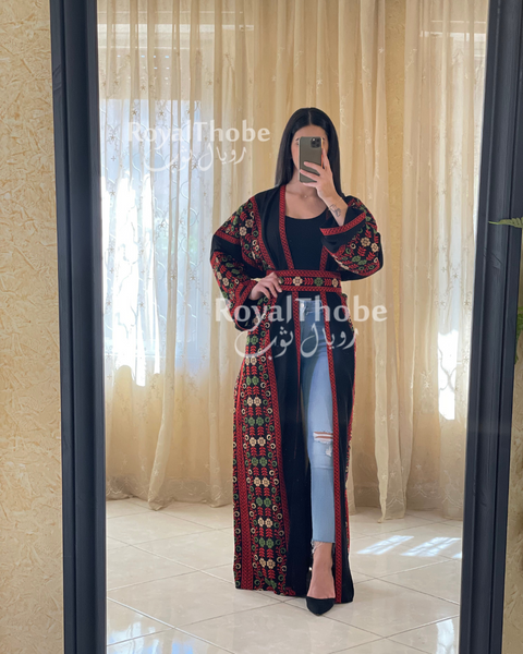 Black Long Embroidered Free Size Bisht