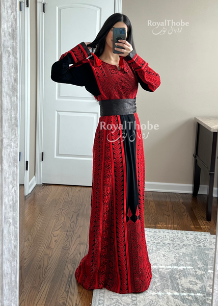 Black/Red Modern Full Embroidered Thobe