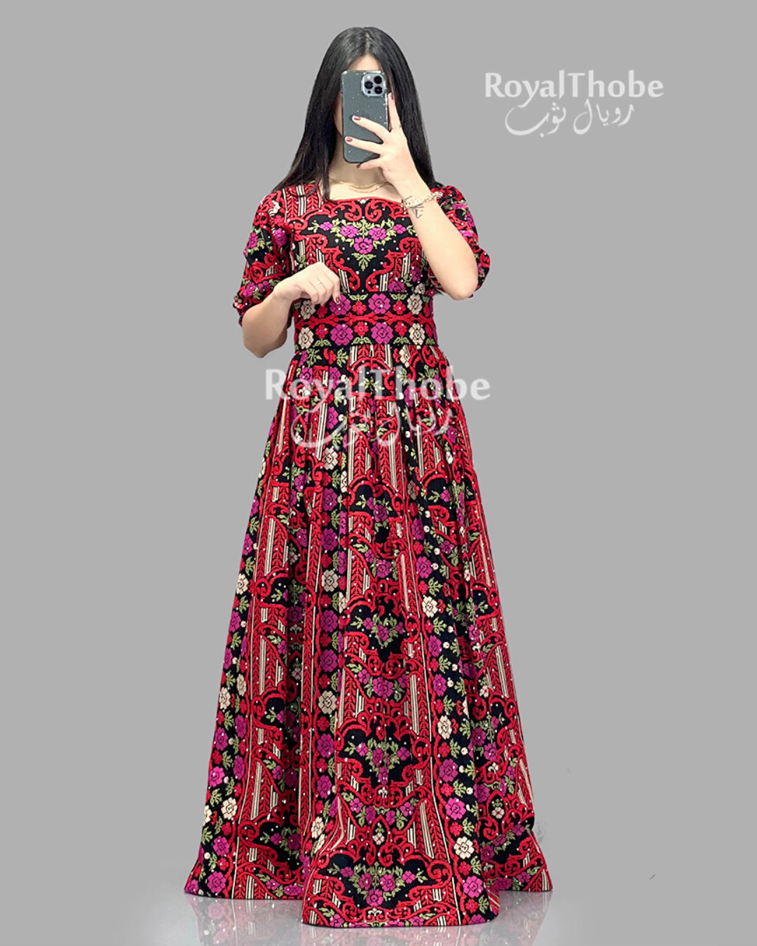 Black/Red Puffy Modern Full Embroidered Dress