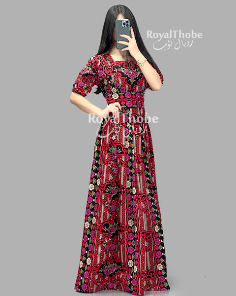Black/Red Puffy Modern Full Embroidered Dress